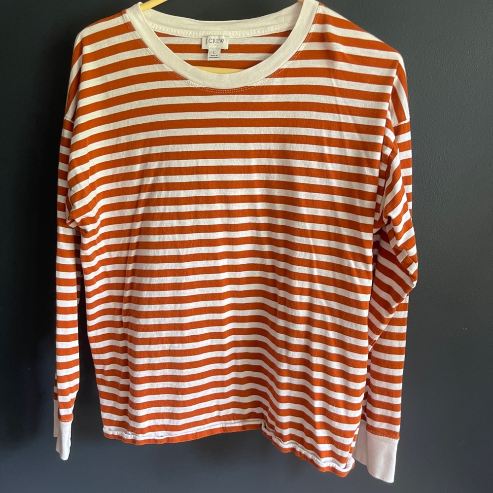 J Crew Camel and White Striped Long Sleeved Shirt size Large